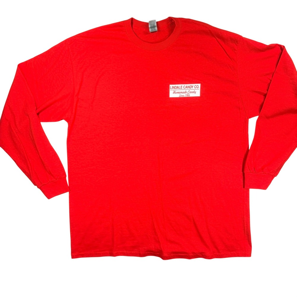 Lindale Candy Co. Long Sleeve T-Shirt XL Mens Red Heavy Cotton Graphic